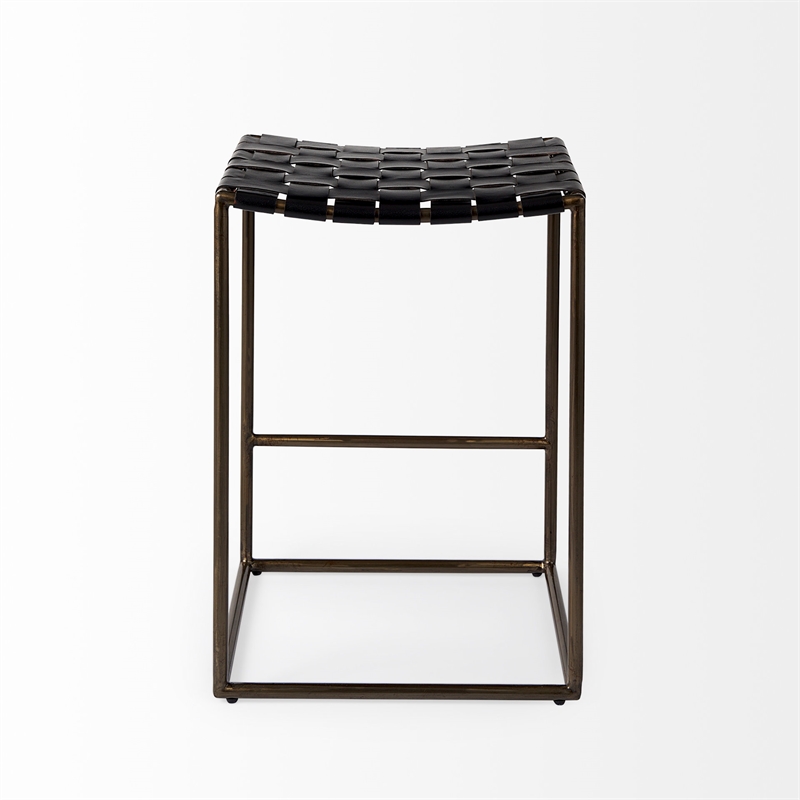 Clarissa 18.0L x 16.0W x 26.0H Black Woven Leather W/Metal Frame Stool
