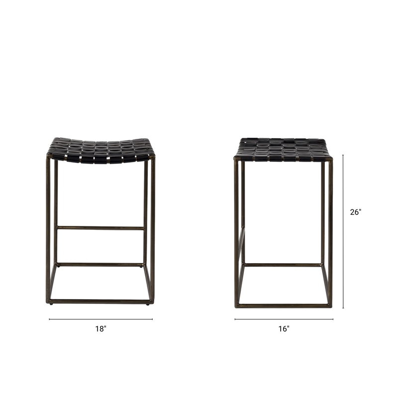 Clarissa 18.0L x 16.0W x 26.0H Black Woven Leather W/Metal Frame Stool