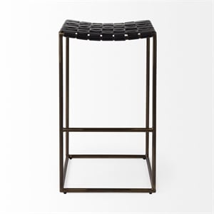 Clarissa 18.0L x 16.0W x 30.0H Black Woven Leather W/ Iron Frame Stool