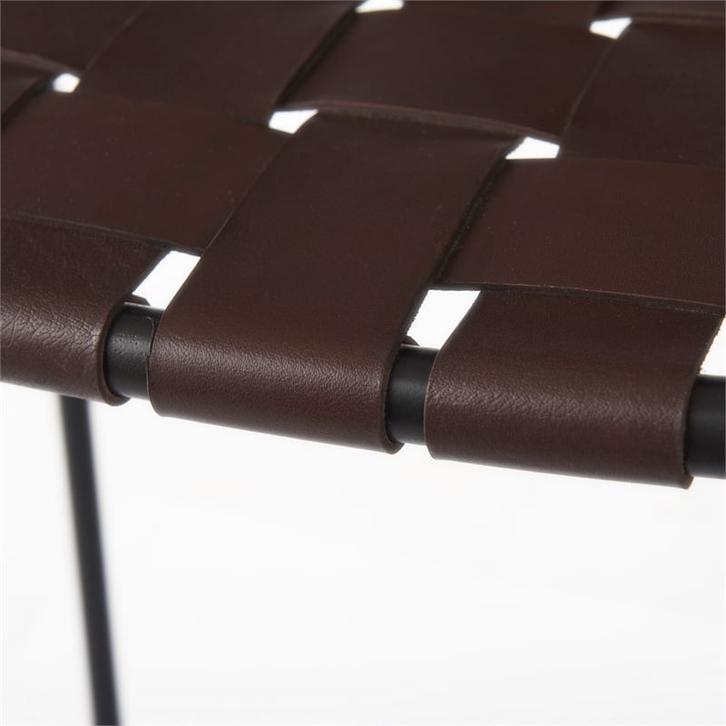 Clarissa 18.0L x 16.0W x 30.0H Dark Brown Woven Leather W/Black Iron Frame Stool