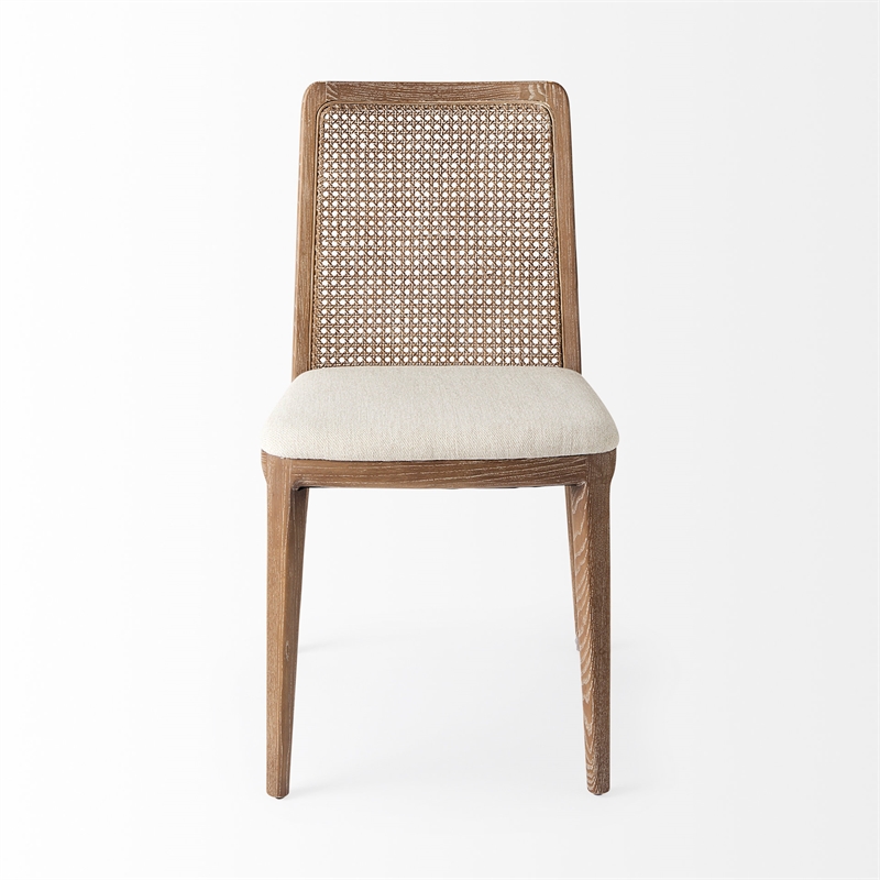 Mercana Clara Brown Wood W/ Cream Fabric Seat Armless Dining Chair
