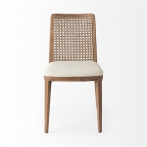 Mercana Clara Brown Wood W/ Cream Fabric Seat Armless Dining Chair