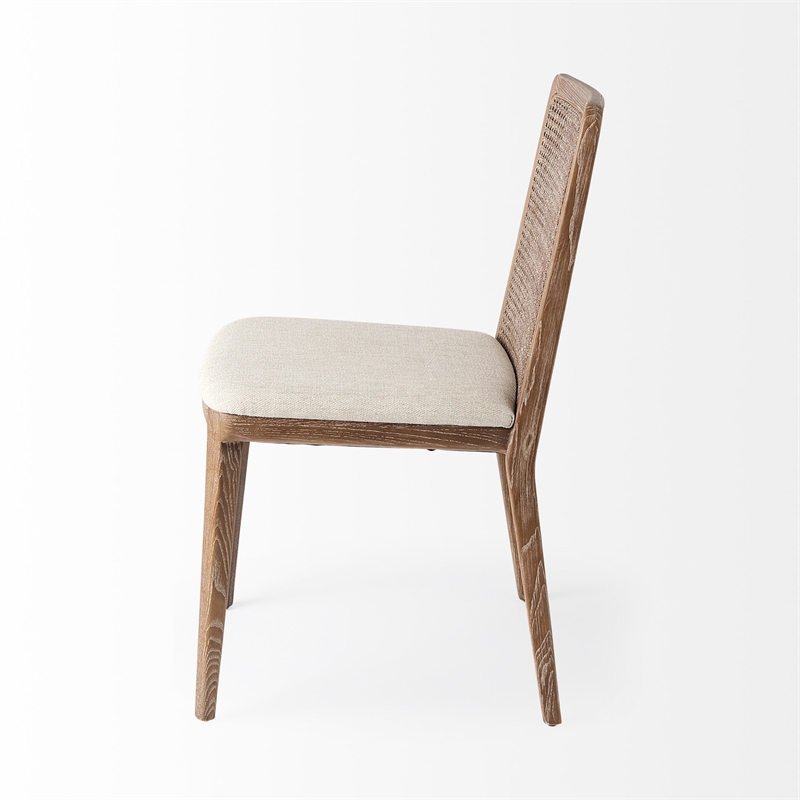 Mercana Clara Brown Wood W/ Cream Fabric Seat Armless Dining Chair