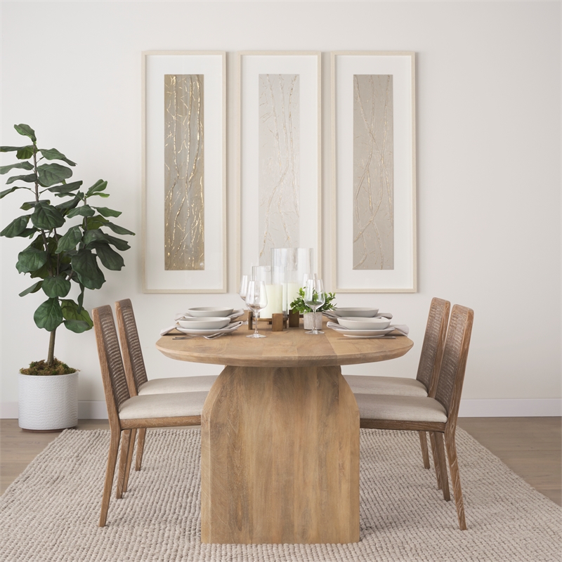 Mercana Clara Brown Wood W/ Cream Fabric Seat Armless Dining Chair