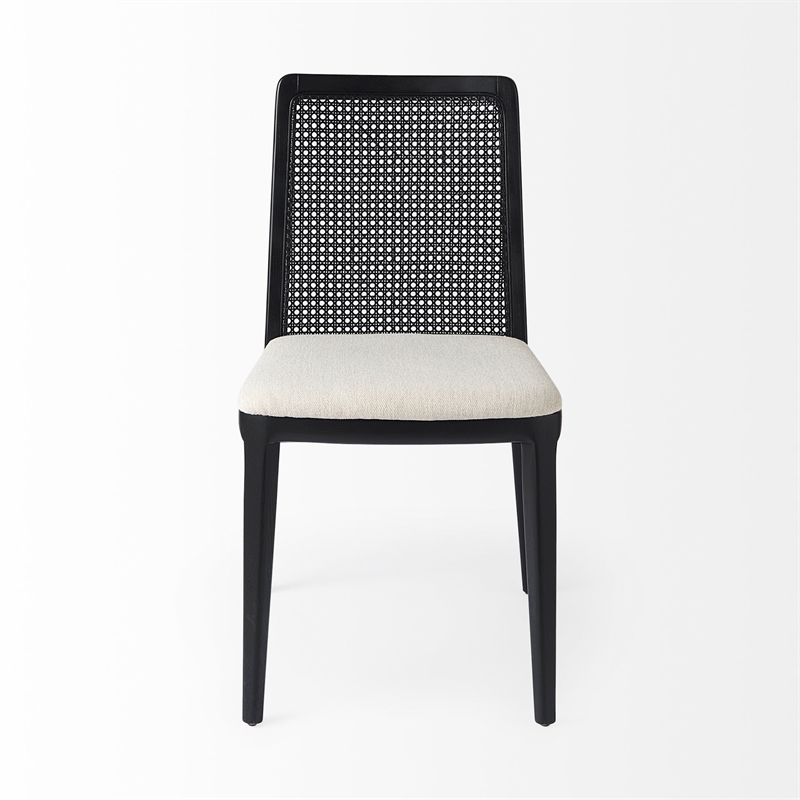 Mercana Clara Black Wood with Cream Fabric Armless Dining Chair (Set of 2)