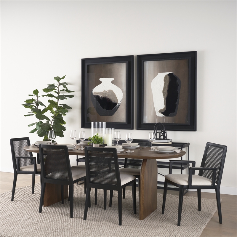 Mercana Clara Black Wood with Cream Fabric Armless Dining Chair (Set of 2)