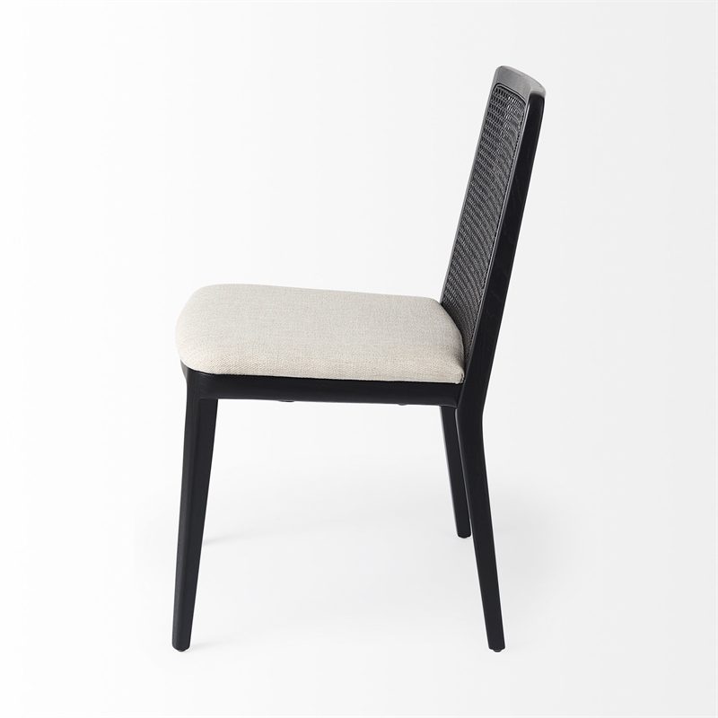 Mercana Clara Black Wood with Cream Fabric Armless Dining Chair (Set of 2)