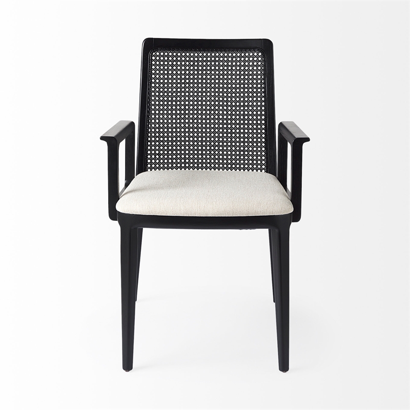 Mercana Clara Black Wood W/ Cream Fabric Seat Dining Chair