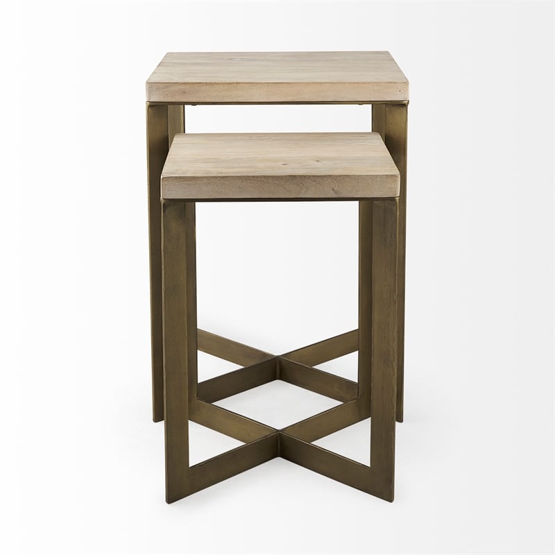 Faye 19L x 19W x 26H Light Brown Wood W/ Gold Metal Base Accent Tables