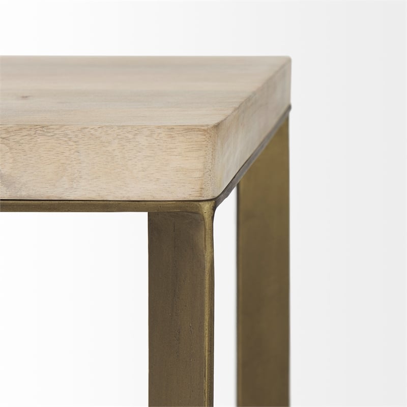 Faye 19L x 19W x 26H Light Brown Wood W/ Gold Metal Base Accent Tables