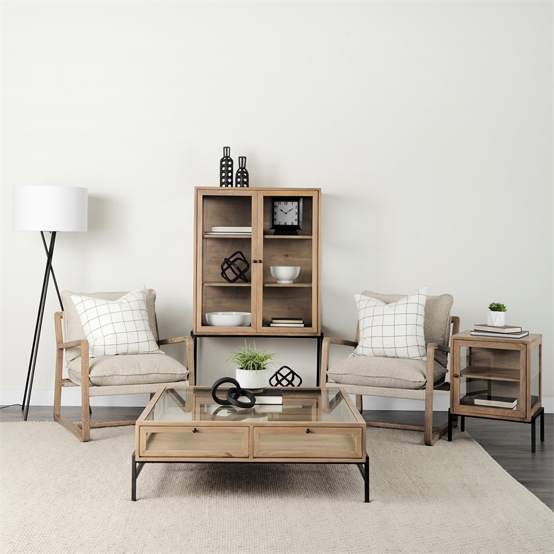 Mercana Brayden Light Brown Wood W/ Beige Fabric Seat Accent Chair