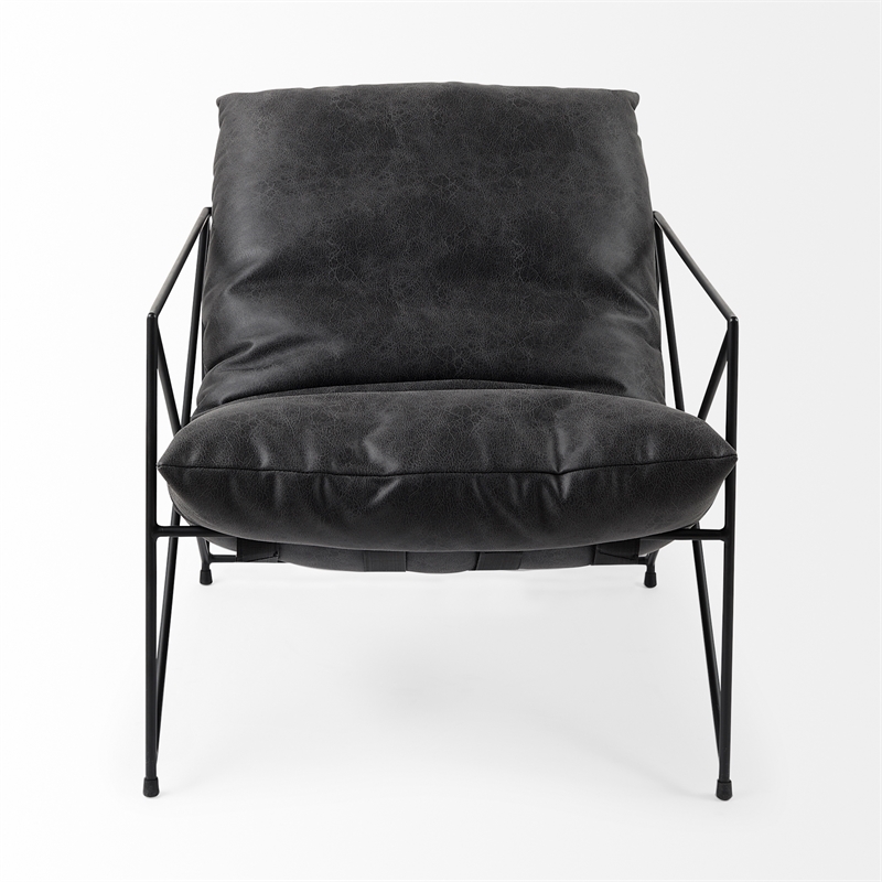 Mercana Leonidas Black Faux Leather Wrap Seat W/ Black Metal Frame Accent Chair