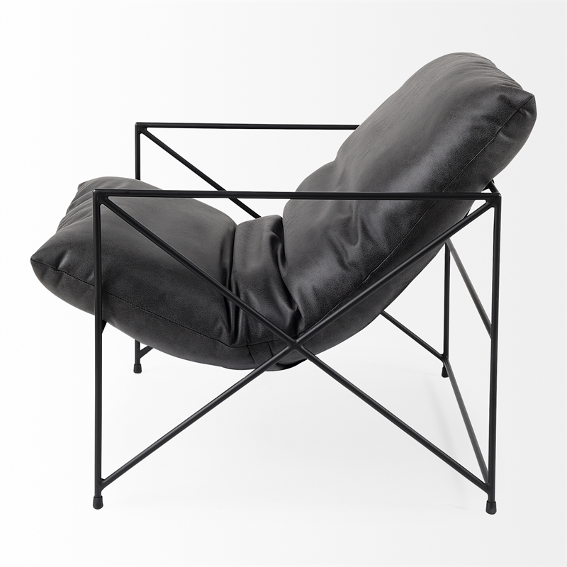 Mercana Leonidas Black Faux Leather Wrap Seat W/ Black Metal Frame Accent Chair