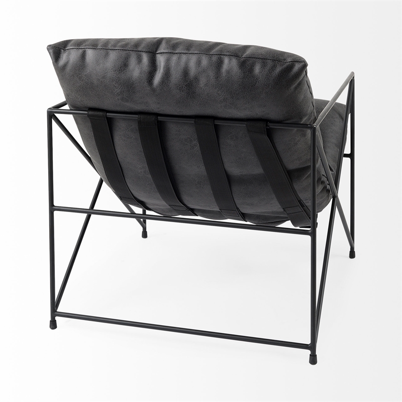 Mercana Leonidas Black Faux Leather Wrap Seat W/ Black Metal Frame Accent Chair