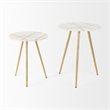 Vivienne  White Marble Antique Gold Metal Round Large Side Table
