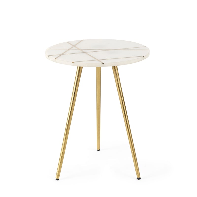 Vivienne White Marble Antique Gold Metal Round Top Small Side Table