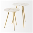 Vivienne White Marble Antique Gold Metal Round Top Small Side Table