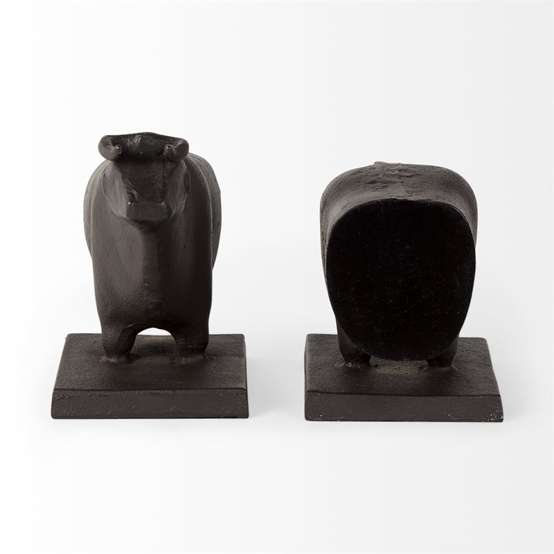 Mercana Taurus Iii 9L X 4W Black Cast Aluminum Bull Bookends (Set Of 2)