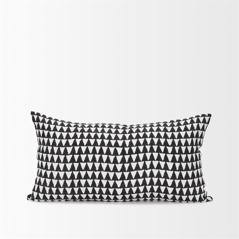 Mercana Jolie Cream W/ Black Print Linen Lumbar Decorative Pillow Cover