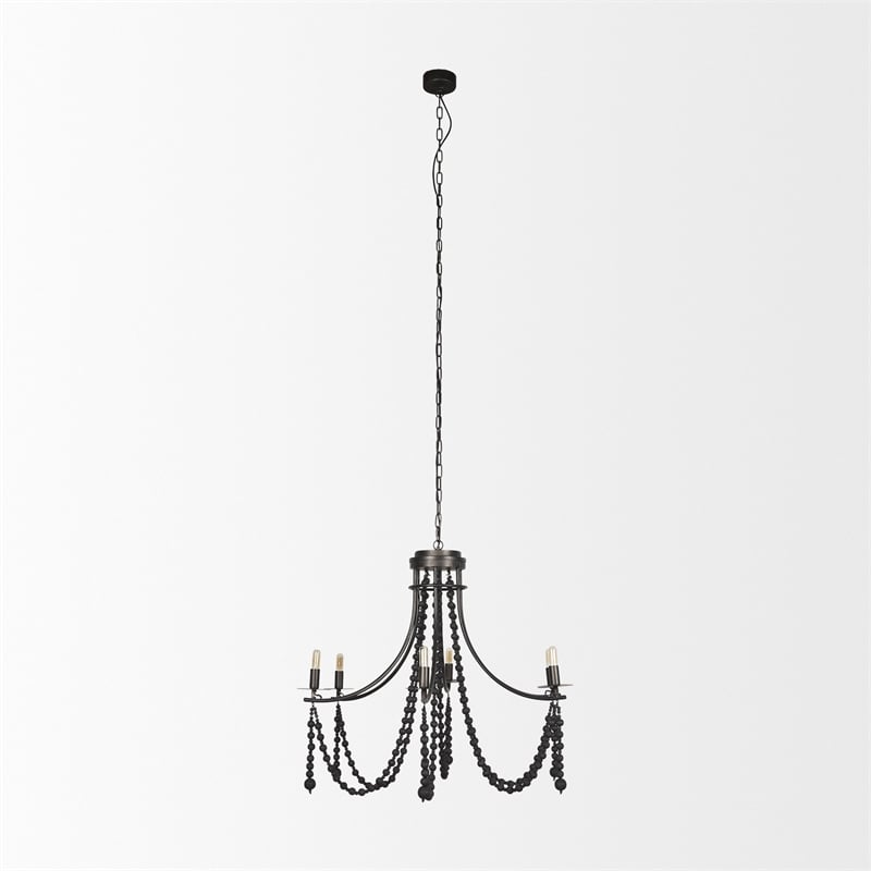 Mercana Selma Black Wood Bead And Metal Chandelier