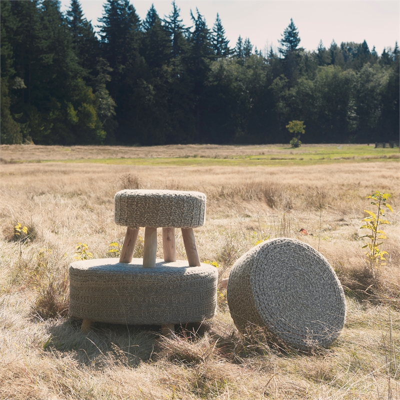 Mercana Bina 24.0L X 24.0W X 14.0H Light Gray 4 Legged Wool Stool
