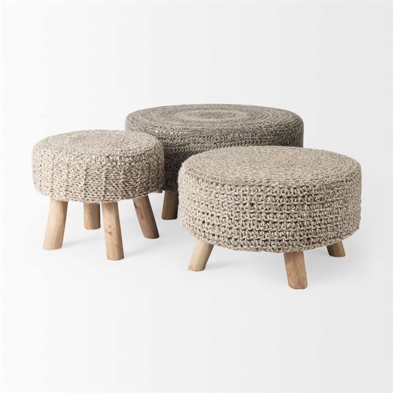 Mercana Bina 24.0L X 24.0W X 14.0H Light Gray 4 Legged Wool Stool