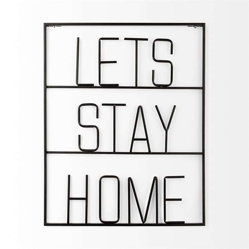 Mercana Let'S Stay Home Metal Wall Sign Cut-Out Typography in Black