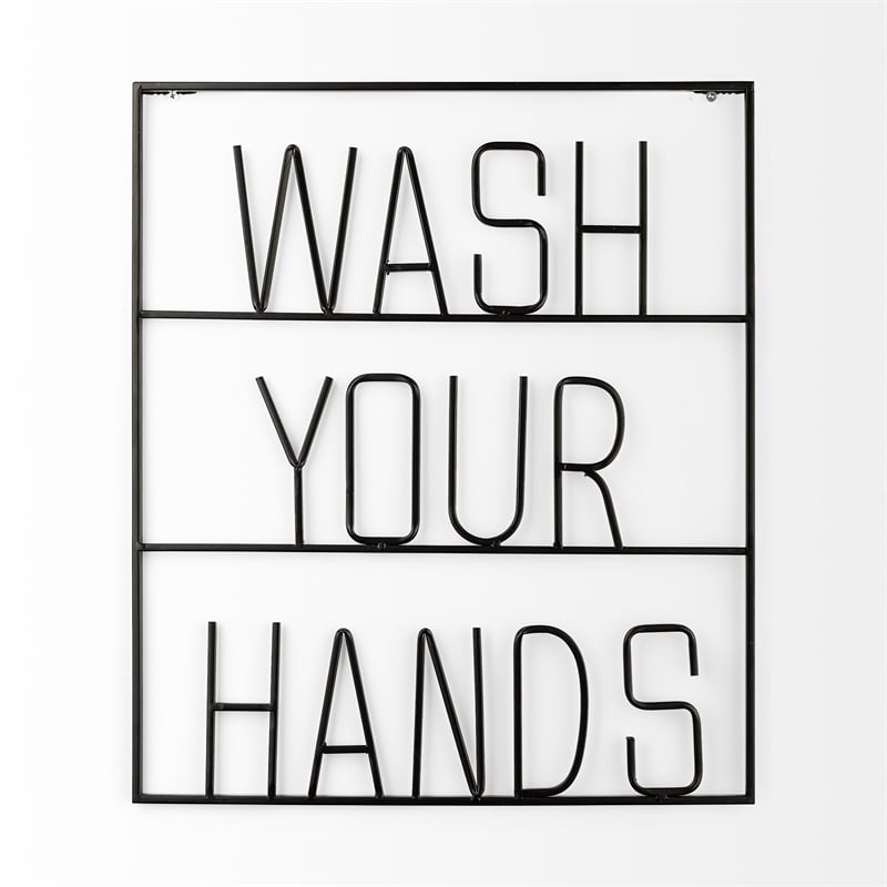 Mercana Wash Your Hands Metal Wall Sign Cut-Out Typography in Black