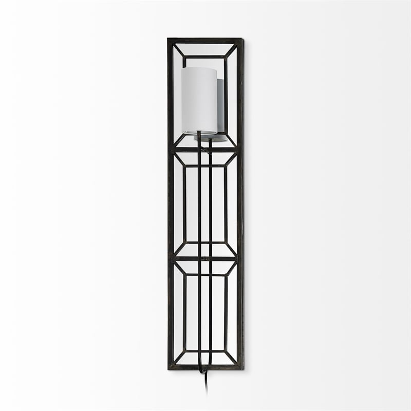 Mercana Noah 12.2X55 Black Metal W/White Fabric Shade Rectangular Wall Sconce