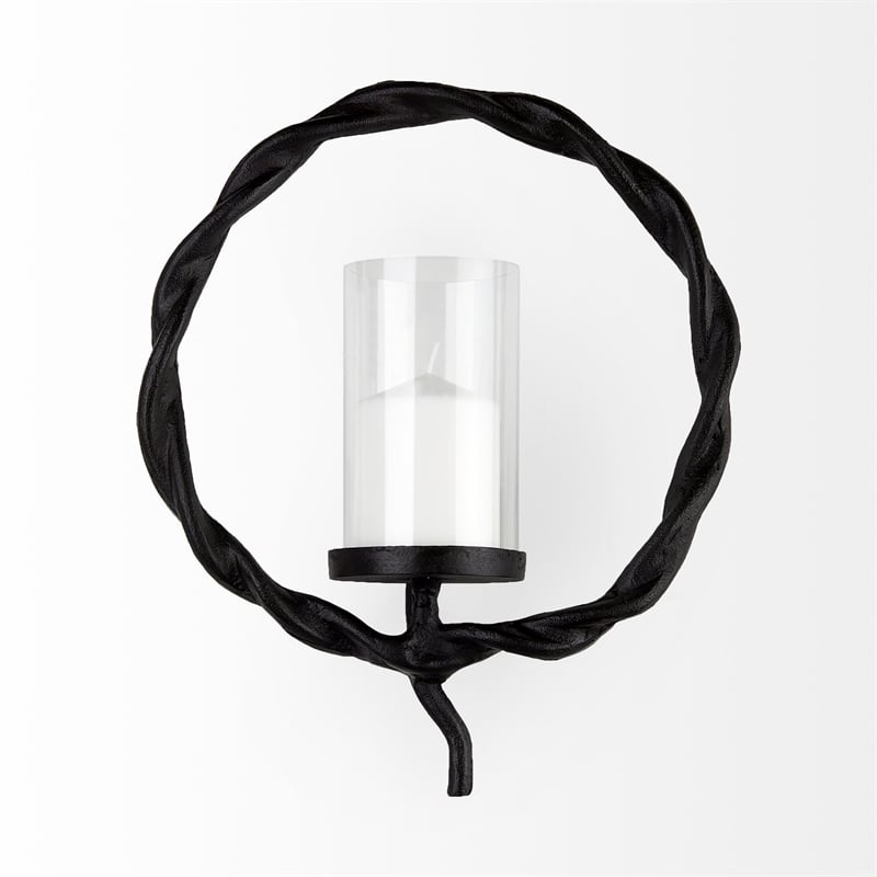 Mercana Rizwan Black Aluminum Braided Circular Candle Holder
