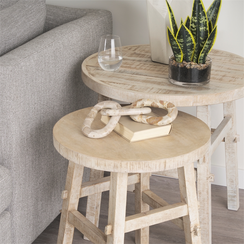 Mercana Rosie Large Blonde Wood End Table in White