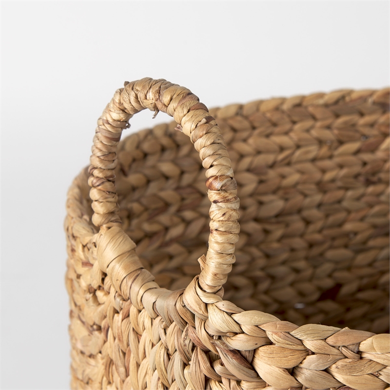 Mercana Sivan Light Brown Water Hyacinth Round Basket W/ Handles in Set Of 3