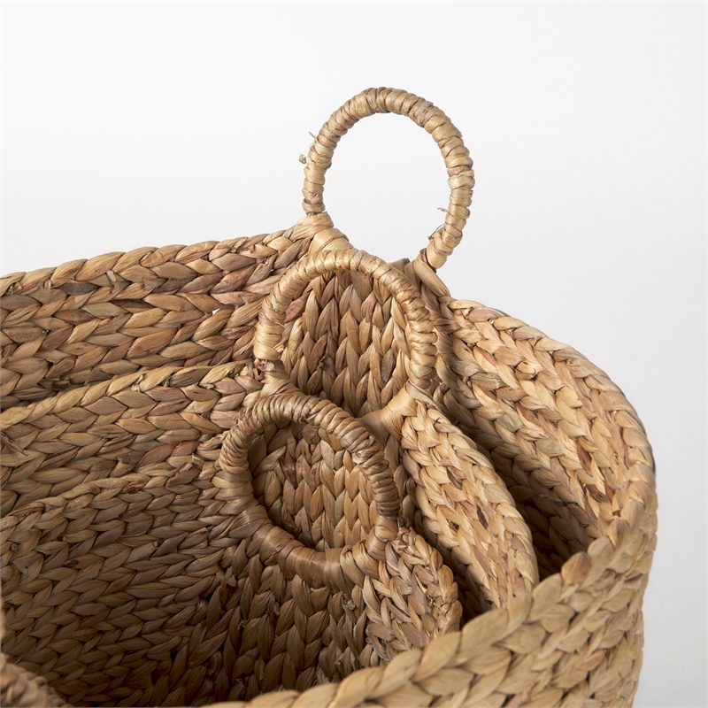 Mercana Sivan Light Brown Water Hyacinth Round Basket W/ Handles in Set Of 3
