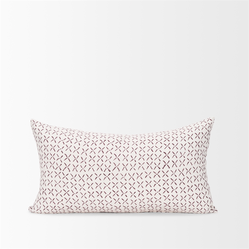 Mercana Jayden Cream W/ Merlot Print Linen Lumbar Decorative Pillow Cover
