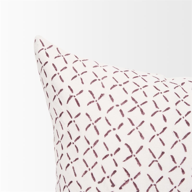 Mercana Jayden Cream W/ Merlot Print Linen Lumbar Decorative Pillow Cover