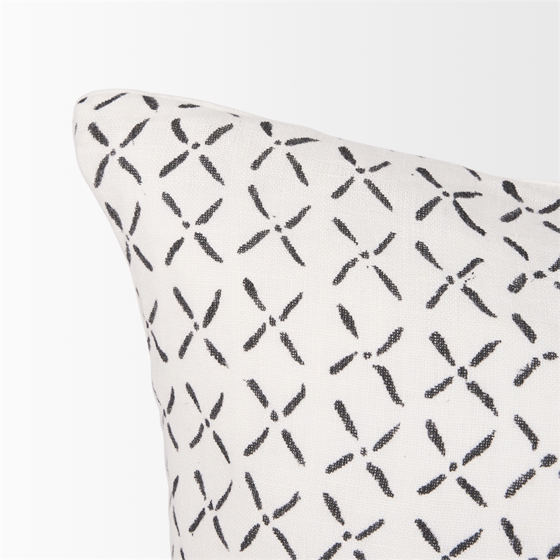 Mercana Jayden Cream W/ Black Print Linen Lumbar Decorative Pillow Cover