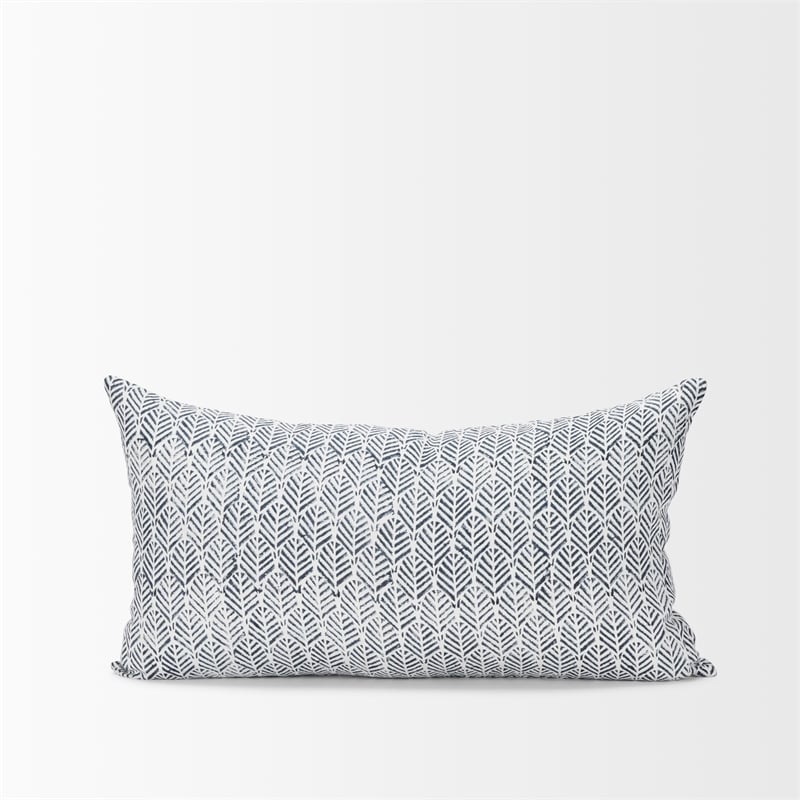 Mercana Janelle Cream W/ indigo Print Linen Lumbar Decorative Pillow Cover