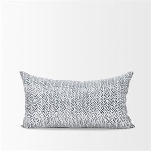 Mercana Janelle Cream W/ indigo Print Linen Lumbar Decorative Pillow Cover
