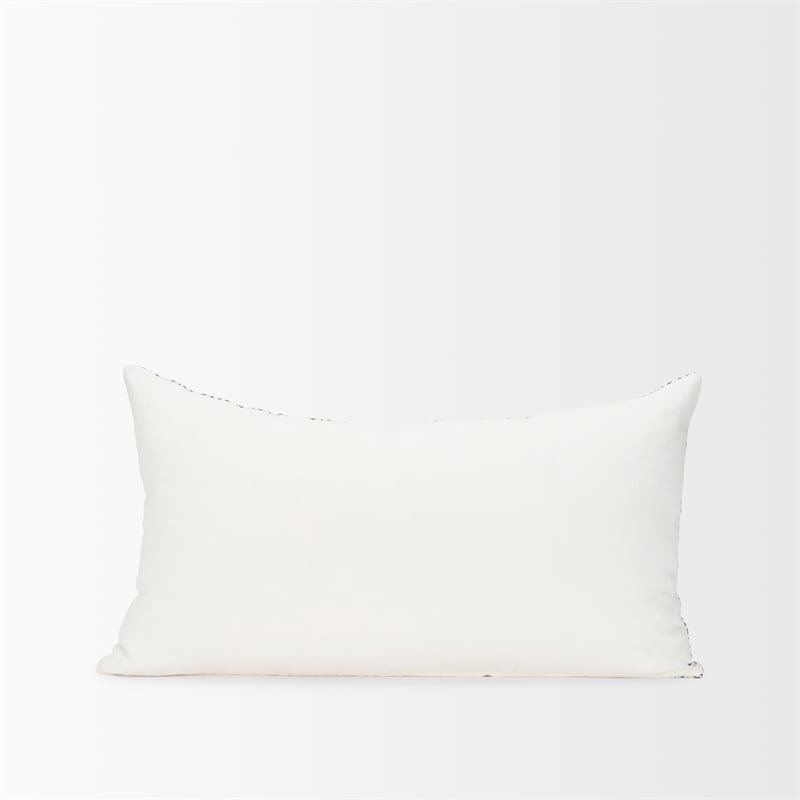 Mercana Janelle Cream W/ indigo Print Linen Lumbar Decorative Pillow Cover