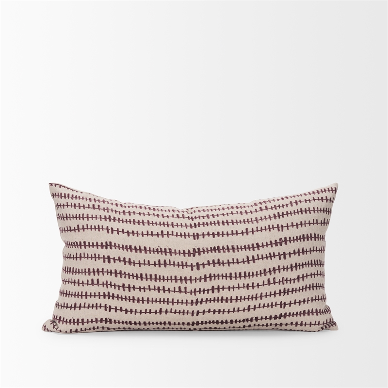 Mercana Jenna Beige/Cream W/ Merlot Print Linen Lumbar Decorative Pillow Cover