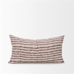 Mercana Jenna Beige/Cream W/ Merlot Print Linen Lumbar Decorative Pillow Cover