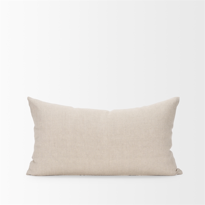 Mercana Jenna Beige/Cream W/ Merlot Print Linen Lumbar Decorative Pillow Cover