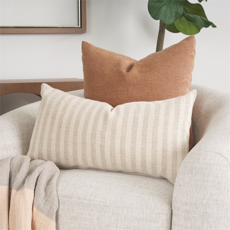 Mercana Jace Cream W/ Beige/Cream Stripe Lumbar Decorative Pillow Cover