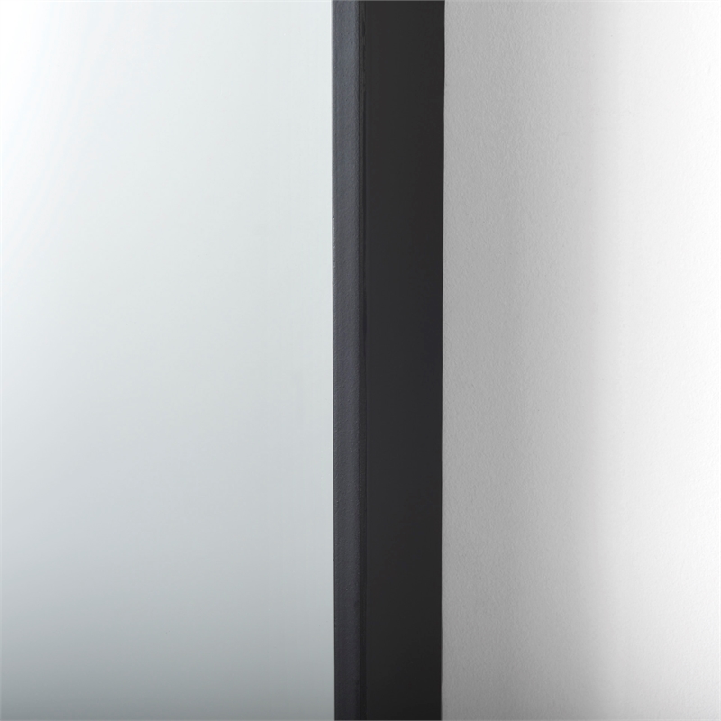 Mercana Cora Black Metal Frame W/ Brown Wooden Shelf Arched Wall Mirror