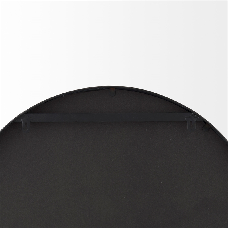Mercana Cora Black Metal Frame W/ Brown Wooden Shelf Arched Wall Mirror
