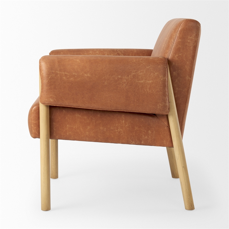 Mercana Ashton Brown Faux Leather Fabric W/ Light Wood Accent Chair