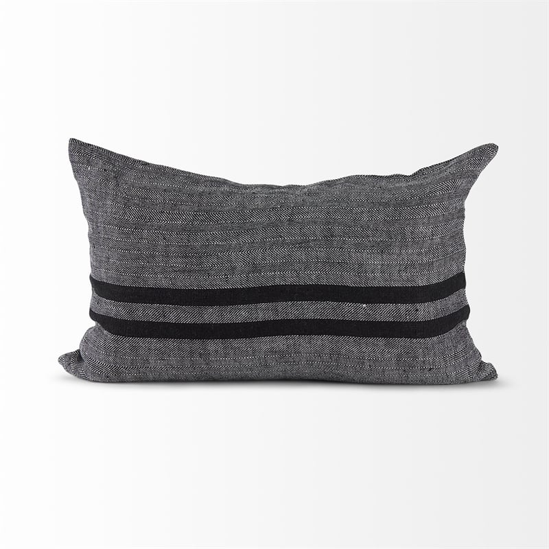 Mercana Sibyl Black Fabric Striped And White Fringed Decorative Pillow Cover