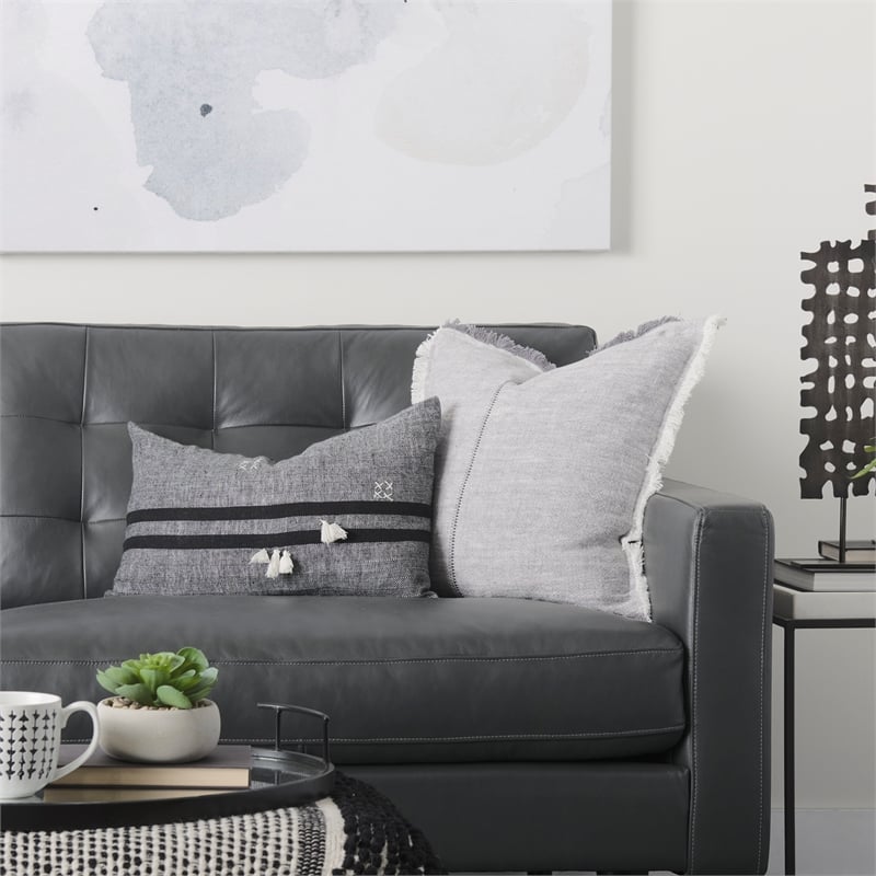 Mercana Sibyl Black Fabric Striped And White Fringed Decorative Pillow Cover