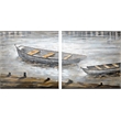 Mercana Creekside Diptych 80X40 Boats On Wood Oil Painting in Multi-Color