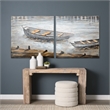 Mercana Creekside Diptych 80X40 Boats On Wood Oil Painting in Multi-Color